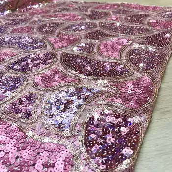 

Rose Gold Nigerian Tulle Lace Fabric With Sequins Embroidered Design African French Net Lace Fabric For Wedding Dress 5 Yards