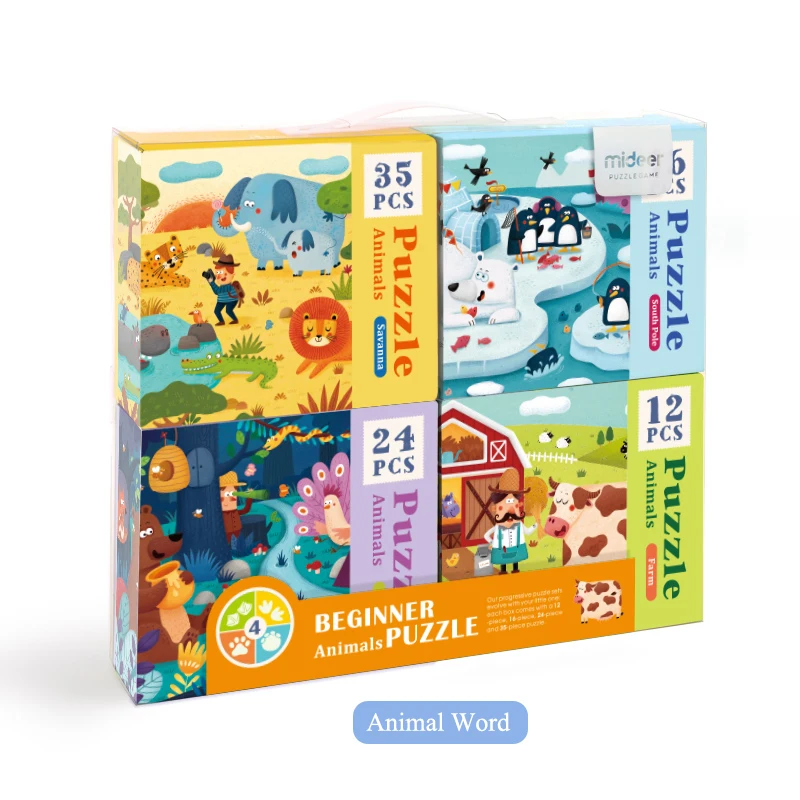 Animal word MiDeer головоломки для детей игрушки Бумага пазл 16/32 шт. мультфильм Животные Развивающие игрушки для детей головоломки Коробка> 3 лет - Цвет: Animal word