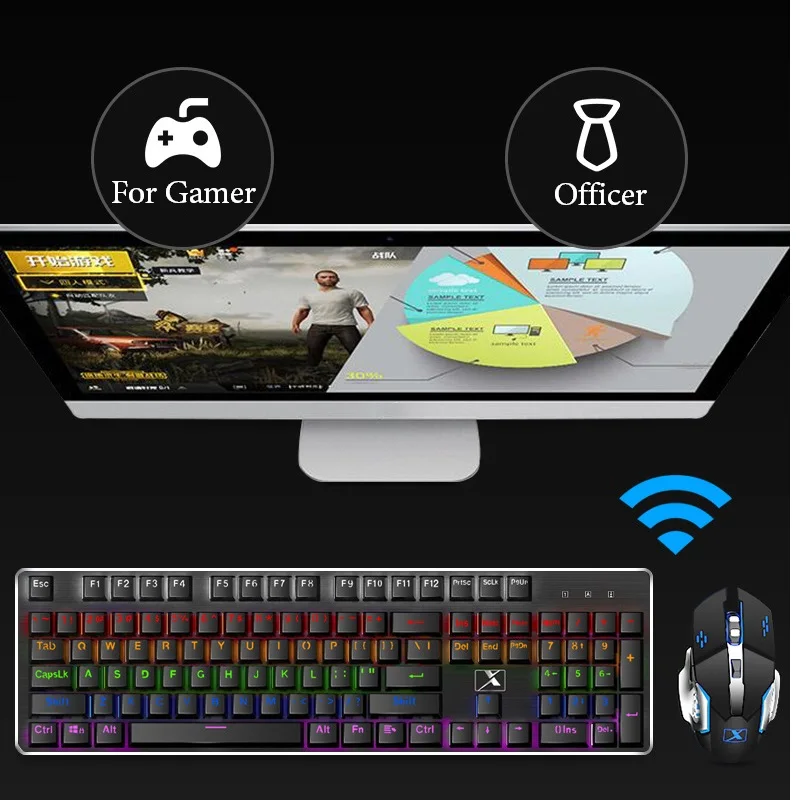 104 Key Mechanical Keyboard Blue/Black Axis for Officer Gamer Dual Mode Wired/Wireless Mouse Combos | Компьютеры и офис