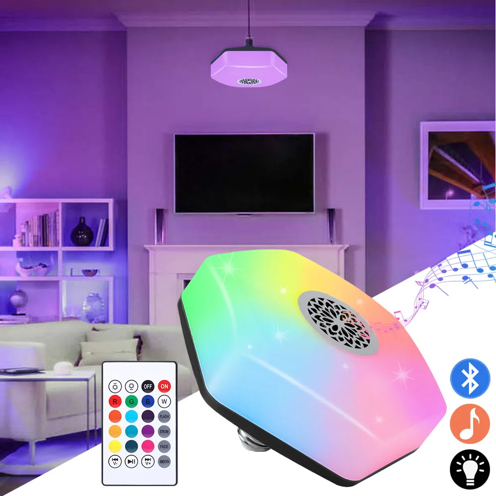 18W RGBW E27 LED Light Bulbs Speaker Color Changing Smart Music Bulb Remote App Control Room Lights Party Decor Atmosphere Lamp laser starry sky projection lamp atmosphere lamp bluetooth music usb all stars flame water texture can be 10 color conver