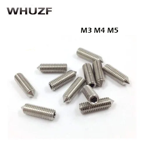 50pcs Din914 M3 M4 M5 304 Stainless Steel Grub Screws Cone Point
