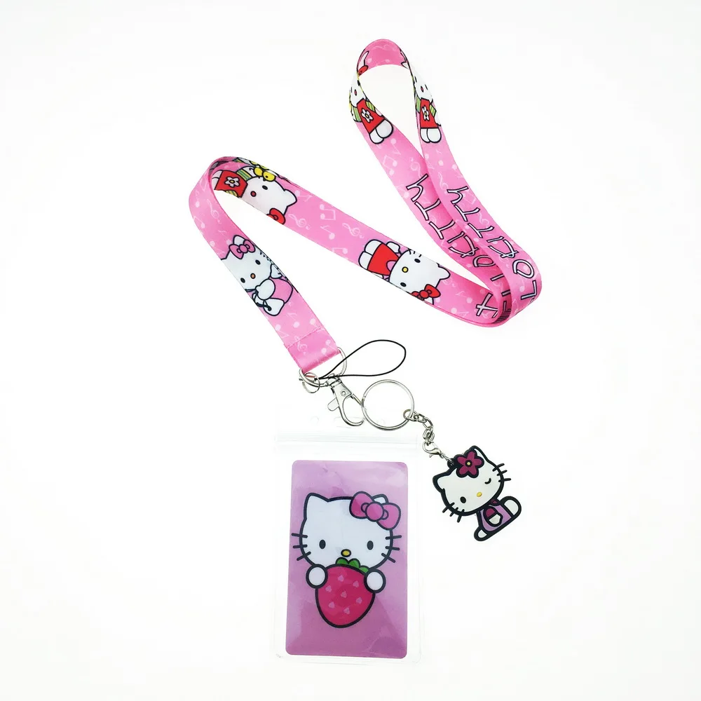 The Best-selling Cute Kitty Lanyard ID Card Holder and Card Sticker Set Cute Keychain Gift