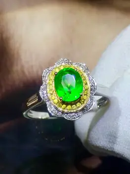 

Fine Jewelry Real 18K White Gold 100% Natural Unheat 1.31ct Tsavorite Gemstones 18k Tsavorites Diamonds Female Wedding Rings