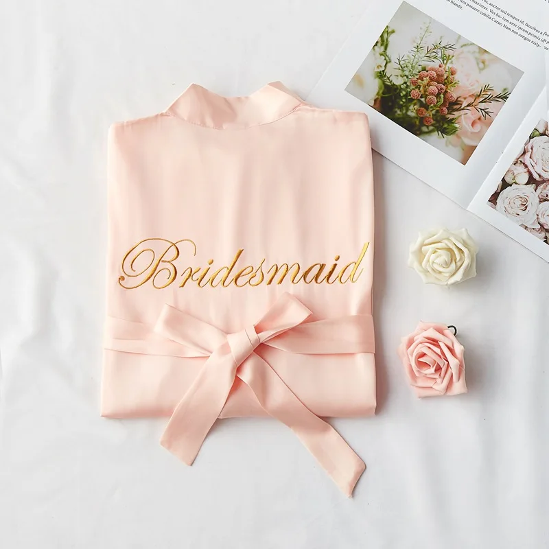 bridesmaid 5 Изысканное вышитое буквенным принтом свадебное платье подружки невесты кимоно сексуальное короткое ночное белье повседневное атласное шелковое женское ночная рубашка - Цвет: bridesmaid 5