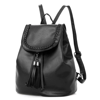 

Women Fashion Backpack Casual Pattern Pure Color Tassel Backpack Student Money Bag Travel Large Capacity