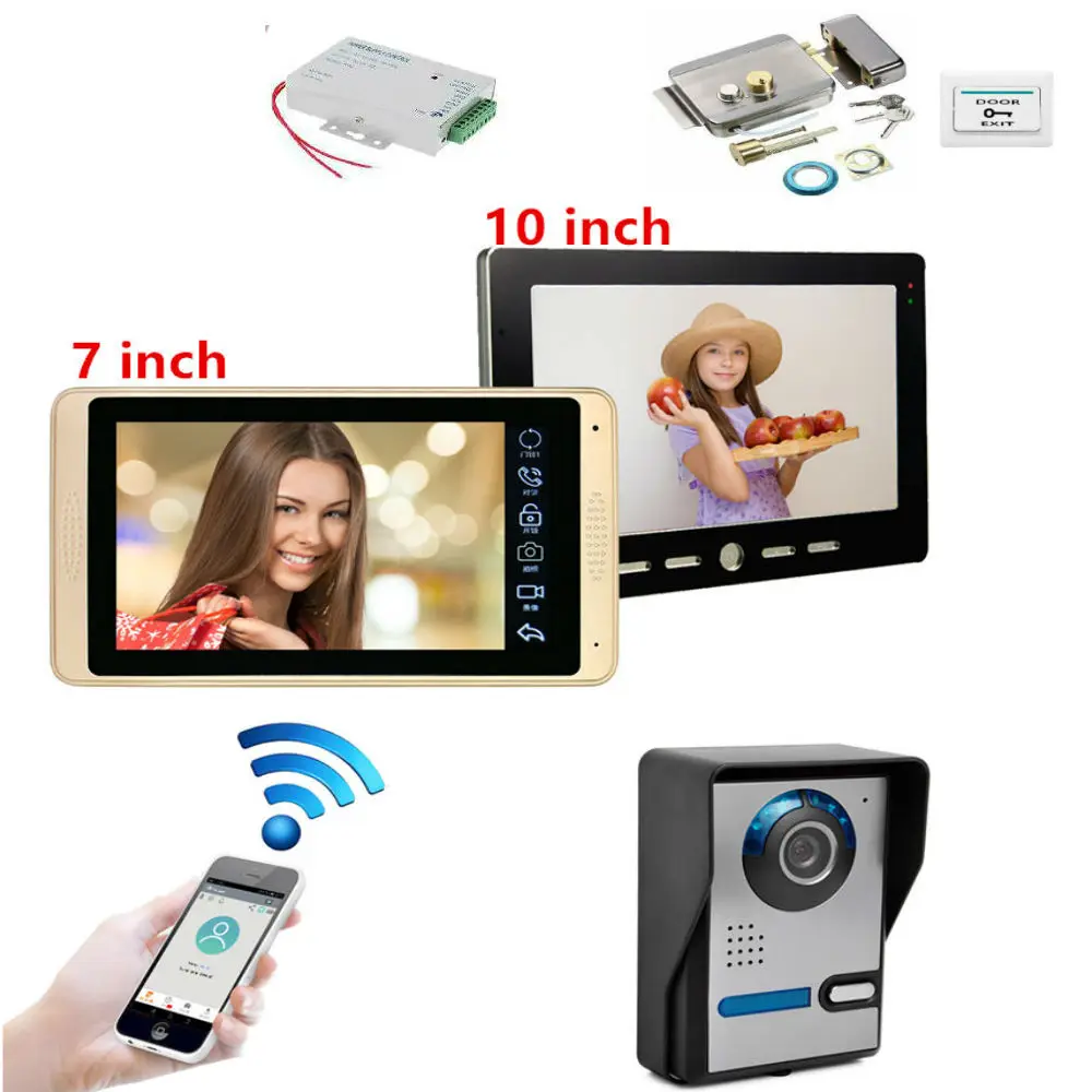 

7" TFT Wired WiFi Video Door Phone Intercom System WiFi Doorbell door phone camera with 2 Monitor Doorbell 1 Camera