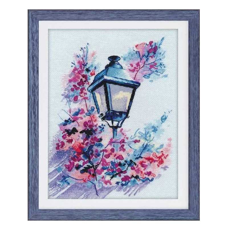 Lamp among flowers water color colorful Street lamp