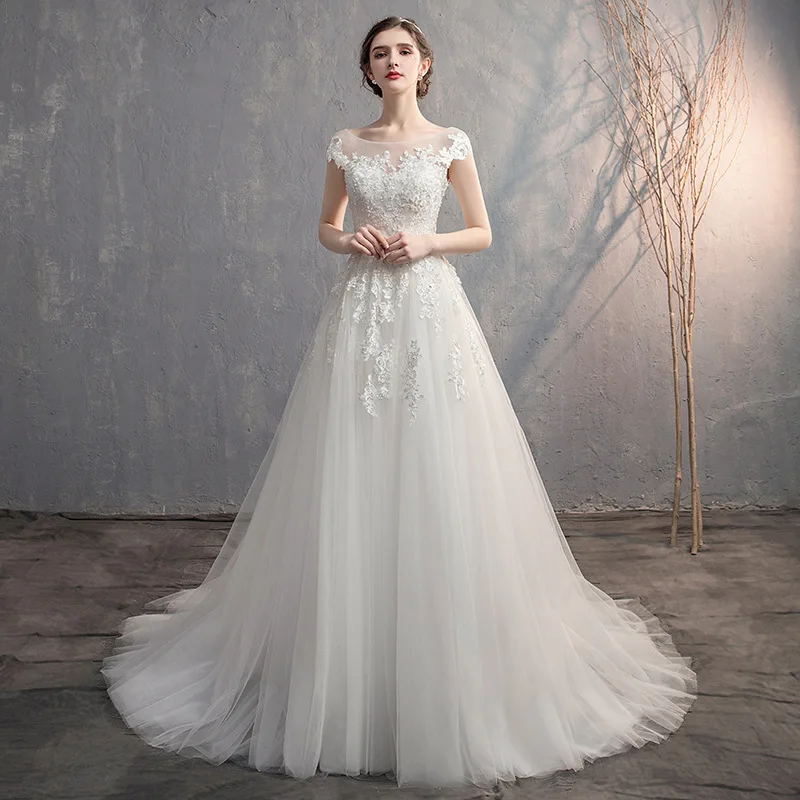 

2019 New Embroidery Court Tain A Line Wedding Dresses Princess Elegant Lace Beading Bridal Gowns Customized Vestidos De Novia