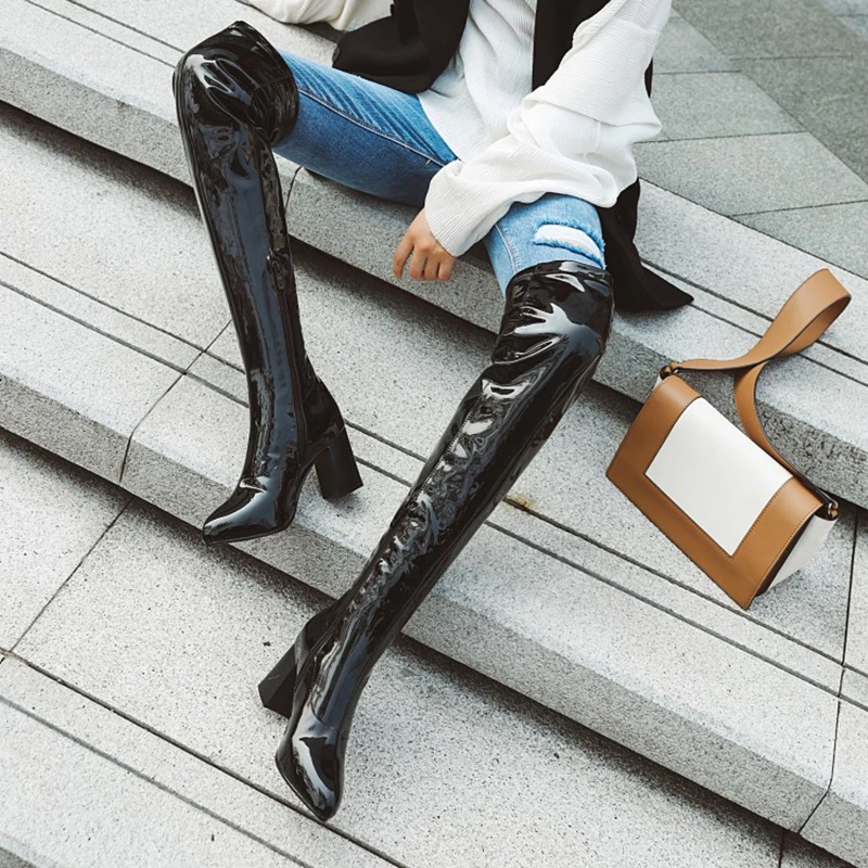 BLXQPYT/ г. Новая обувь женские сапоги черные ботфорты пикантные женские осенне-зимние ботфорты Большие размеры 34-48 8756
