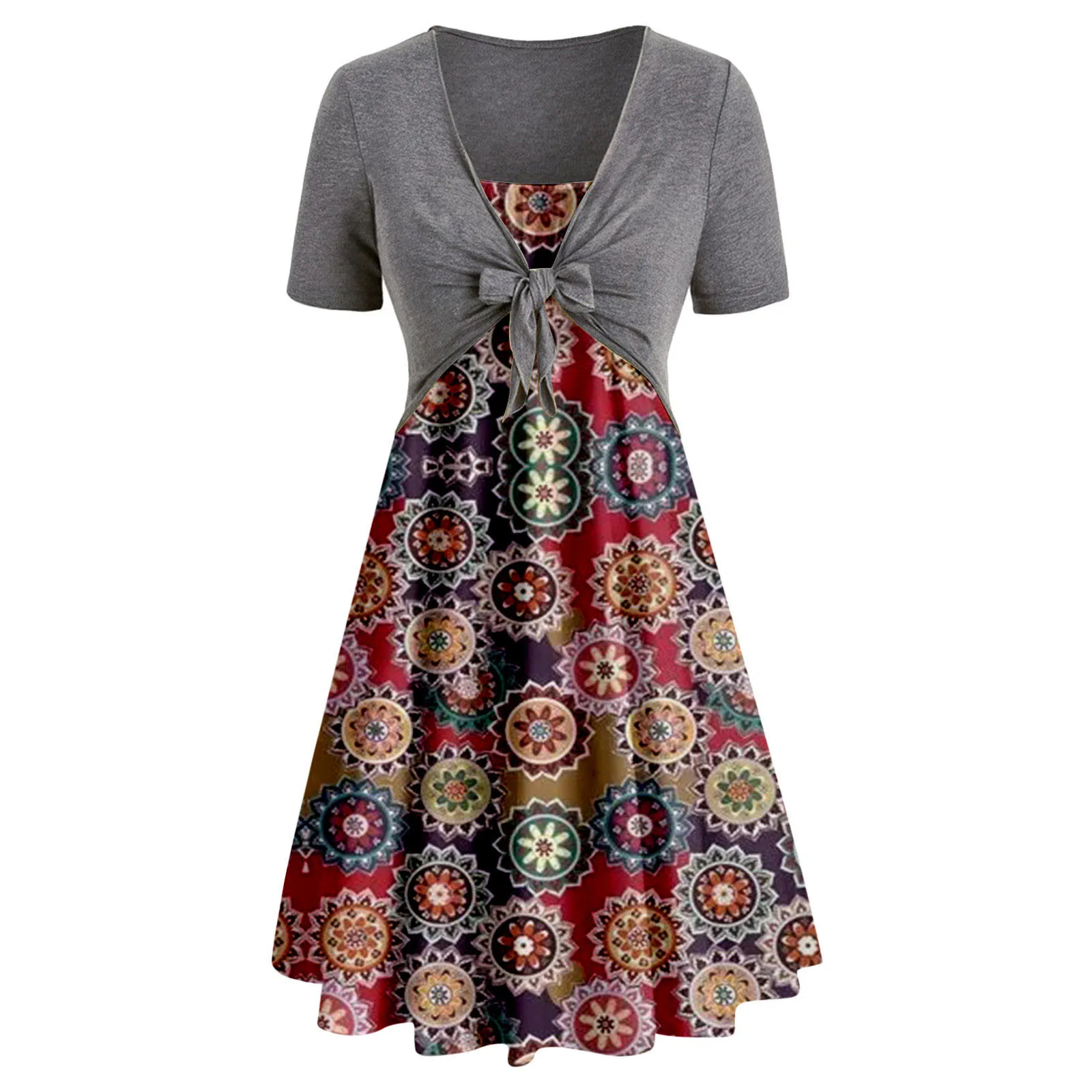 Fashion Woman Casual Dress Summer Solid Tops Bandage Short Sleeve +print Dress Summer 2021 Fashion Women Платья Летние Лёгкие 1