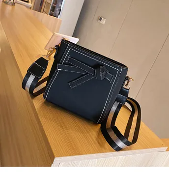 

Women PU Leather Bowknot Crossbody Bag Ladies Wide Shoulder Strap Messenger Bag Casual Student Shopping Handbag Bucket sac femme