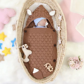 

Baby Sleeping Bags Envelopes Swaddle Wrap Hooded Newborn Infant Stroller Warm Blanket Knit Crochet Winter Sweater Sleeping Bag