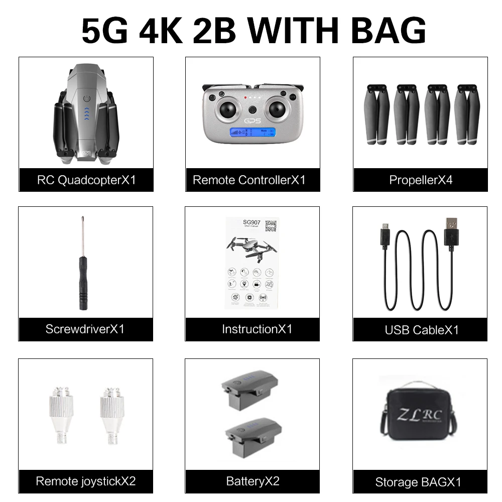 5G 4K GPS 2B BAG SG907 gps Дрон с 5G wifi 4K HD двойной камерой Широкий угол анти-встряхивание Wi-Fi FPV RC Квадрокоптер складной Профессиональный gps Follow Me - Цвет: 5G 4K GPS 2B BAG