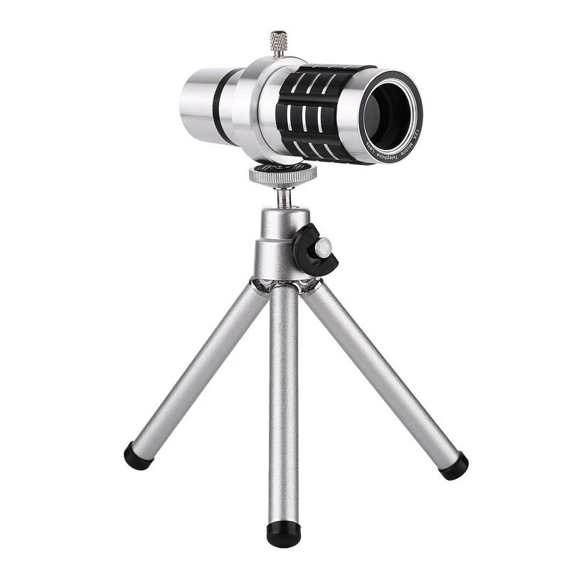 Телескоп для телефона алюминиевый 12 кратный зум объектив со штативом