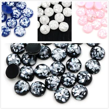

New Style 40pcs 12mm 4 Colors Built-in Real Shells Style Flat back Resin Cabochons Fit 12mm Cameo Base Cabochons