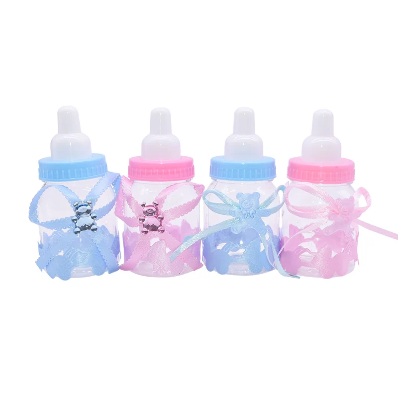 

12pcs Chocolate Candy Box Bottle Blue Pink Plastic Feeder Bottle Candy Boxes for Wedding Party Birthday Baby Shower Favors Gifts