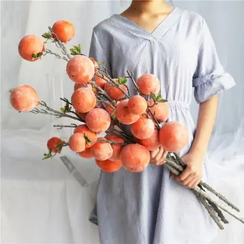 

Artificial Flower 7/6 Heads Persimmon Branch Wall Holding Simulation Fruit Dried Branch Home Wedding Party Festival Decoration