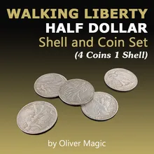 Caminhada liberty meia dólar concha e conjunto de moedas (4 moedas 1 concha) oliver mágica perto de truques de mágica, moeda gimmick magia