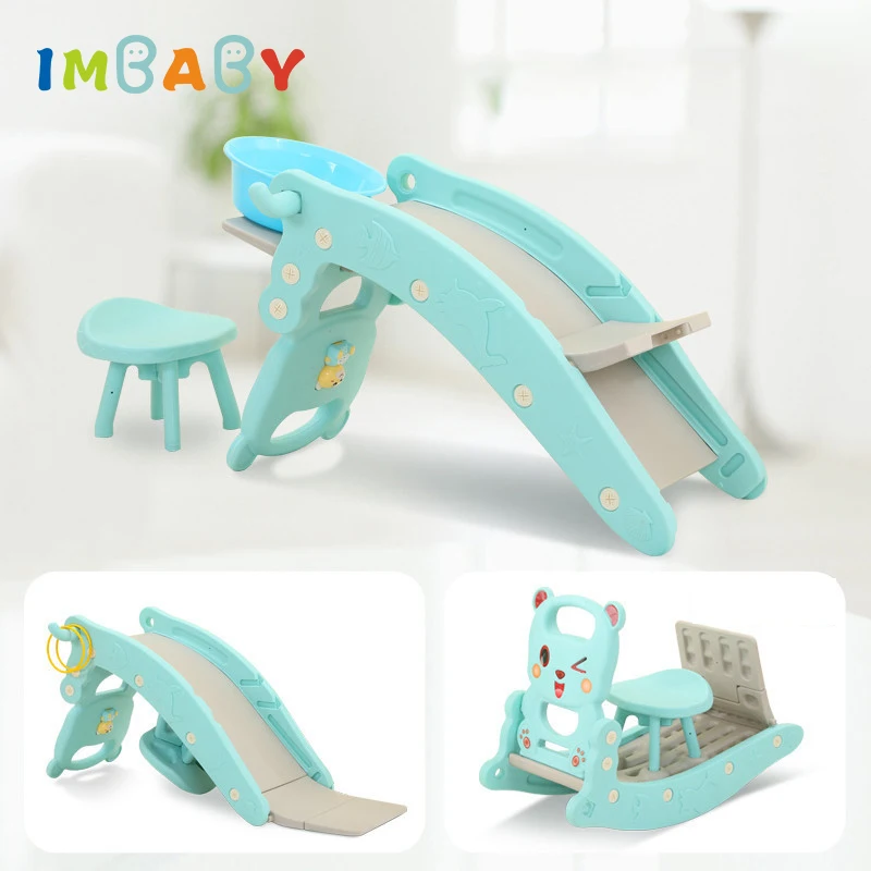 IMBABY Multifunction Kids Slide Children's Rocking Horse Slide 4 in 1 Indoor Baby Wash Hair Bed for 0-6 Years Old Baby Play Toys