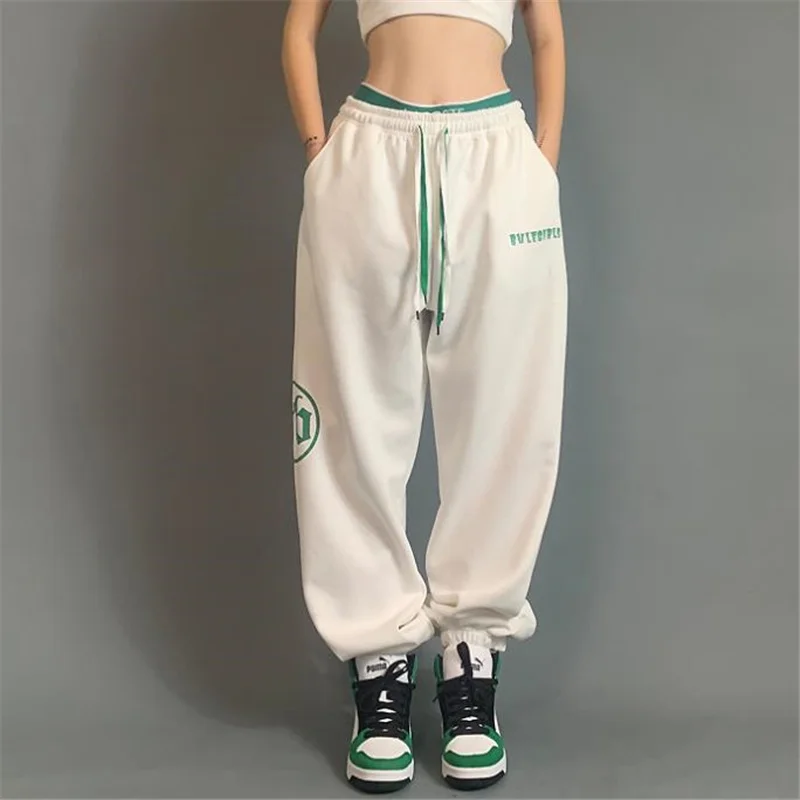 2022 Women's Joggers Pants Loose Jazz hiphop Sweatpants Streetwear Woman Lady Girl Bottoms Trousers Elastic Waist White Red