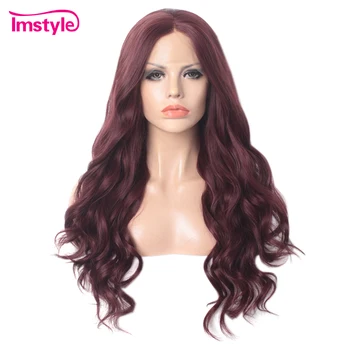 

Imstyle Dark Red Wigs For Women Natural Wave Synthetic Lace Front Wig Heat Resistant Fiber Hair Natural Hairline Daily Wig