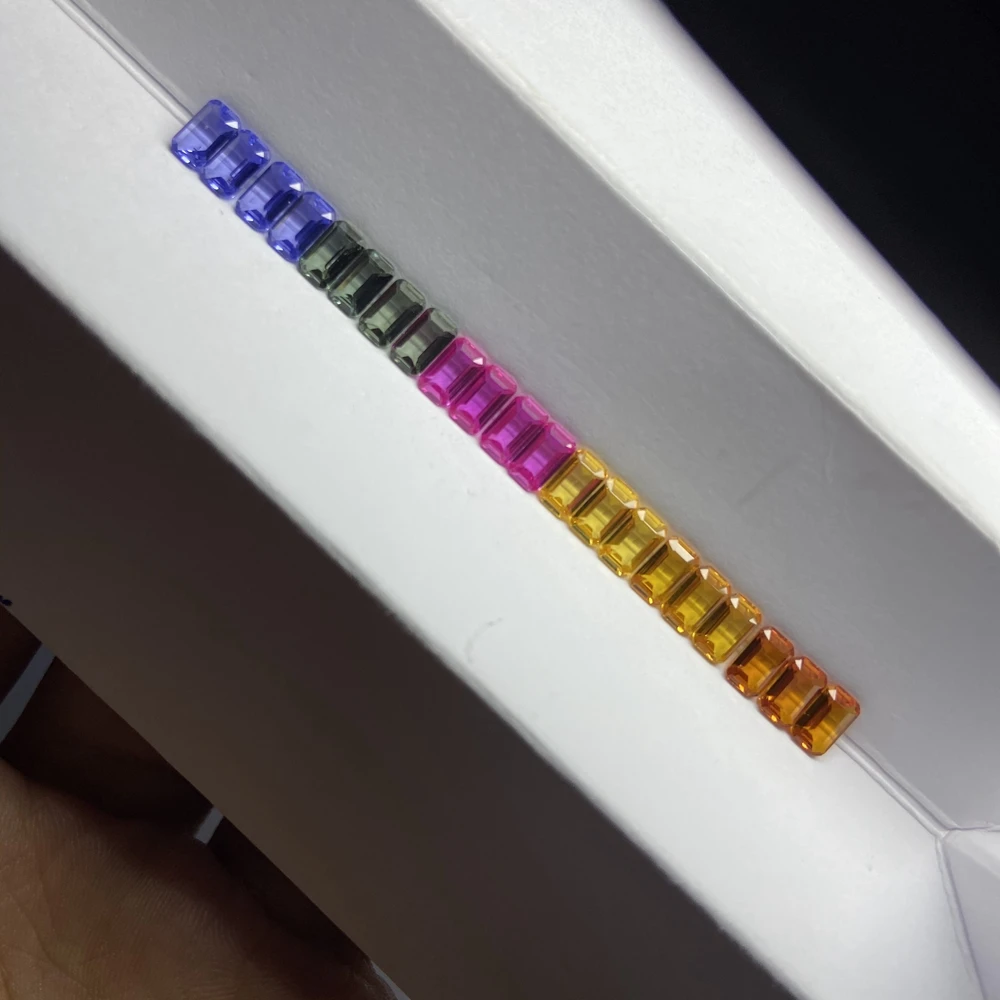 Meisidian Emerald Cut 3x5mm Rainbow Lab Sapphire Baguette Loose Gemstone For Ring Making