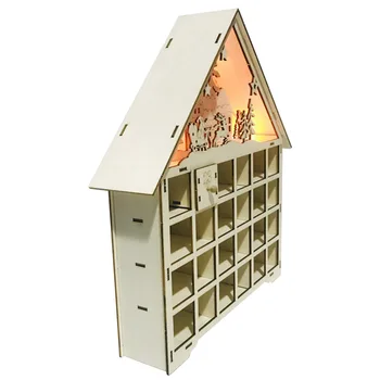 

Drawer Gifts Christmas Ornament Wooden DIY Santa Claus Desktop Decor Family Box LED Light Deer Advent Calendar Countdown House