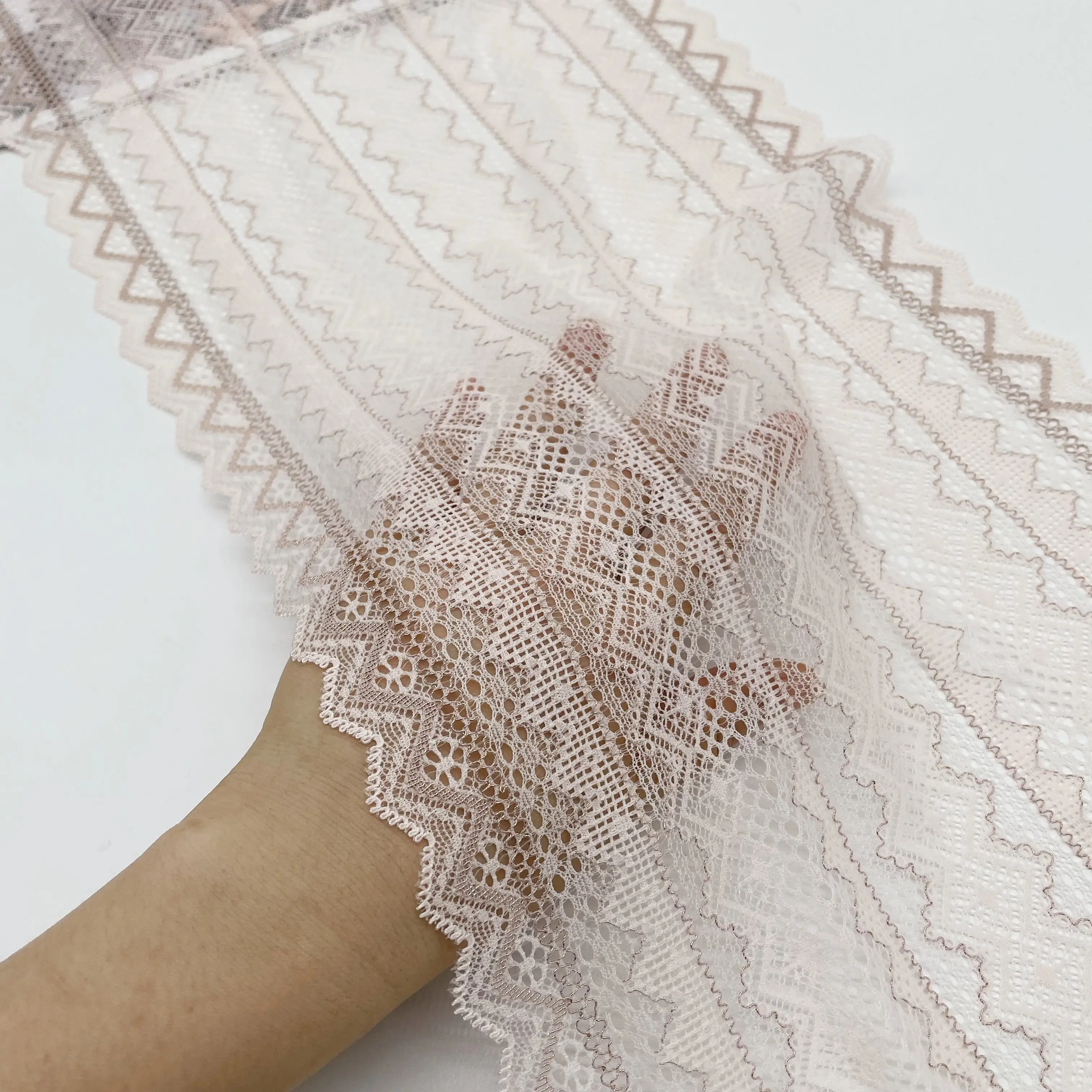 3y/lot Width 24cm Pale Pink Rosegold Stretch Elastic Lace Trim 4