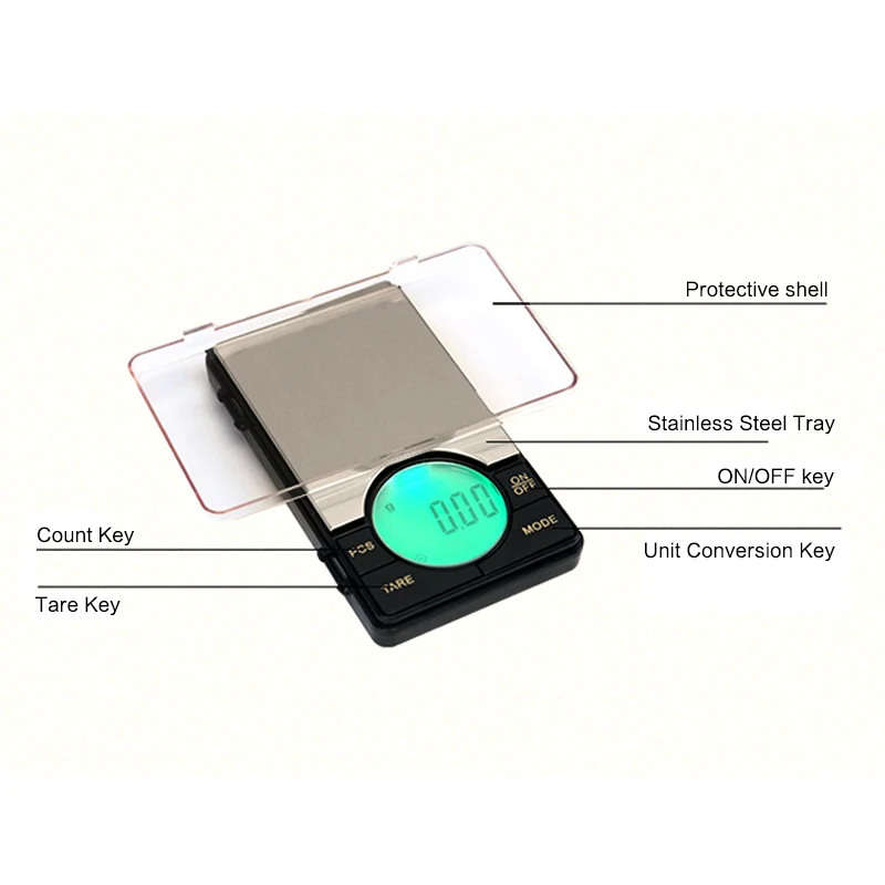 Digitale Präzisions-Taschenwaage für Schmuck mit großem LCD-Display und Hintergrundbeleuchtung, 500 g in 0,01 g-Schritten, Gramm-Skala_voghion.com