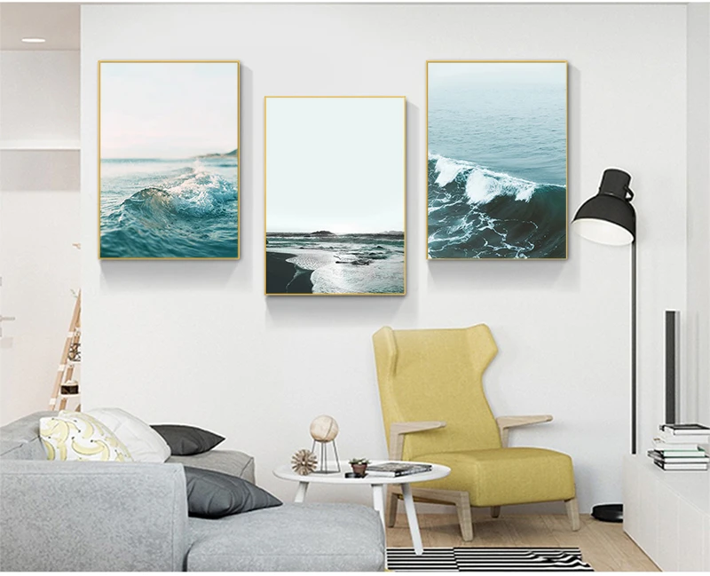 Canvas Painting Scandinavian Home Room Decor Nordic Decoration Sea Beach Ocean Waves Poster and Print Wall Art Picture