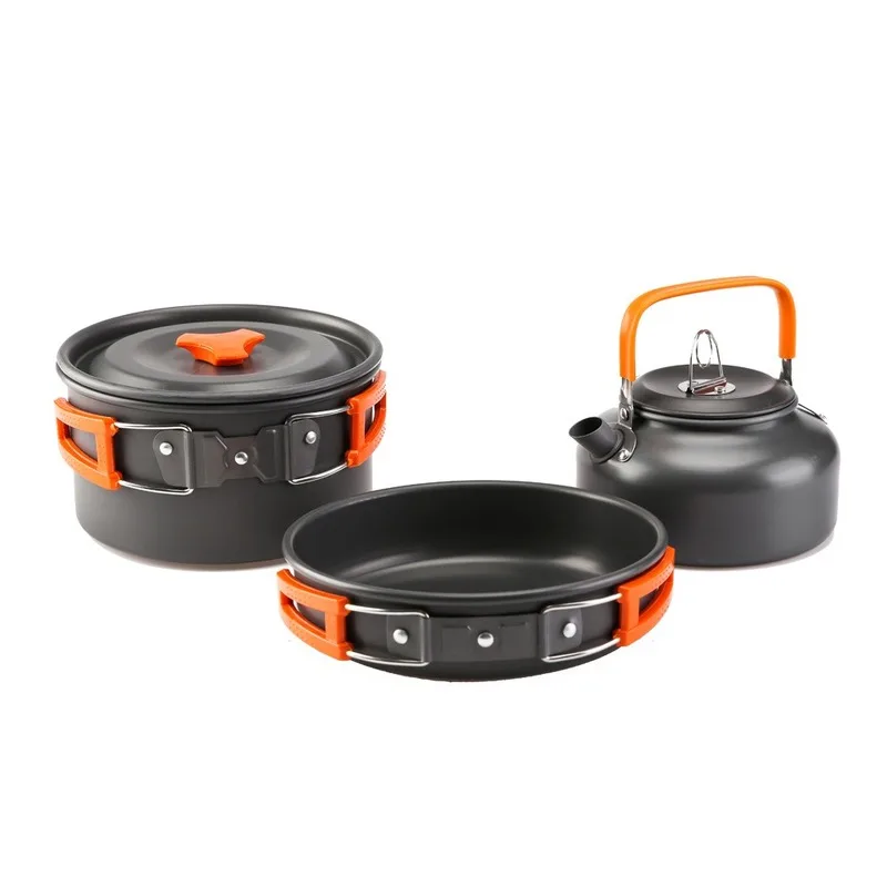 

Portable Camping Pot saucepan kettle set aluminum alloy outdoor tableware cookware set teapot baking tool for picnic barbecue