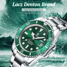 

New Diving Mens Watch Automatic Luxury brand Lacz Denton Sapphire Mechanical Watch Men Calendar Luminous Water Ghost Green Watch