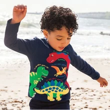 Футболки с длинными рукавами для мальчиков; хлопковая детская одежда с принтом животных; Осенняя блузка; футболки для маленьких мальчиков; топы с рисунком динозавра
