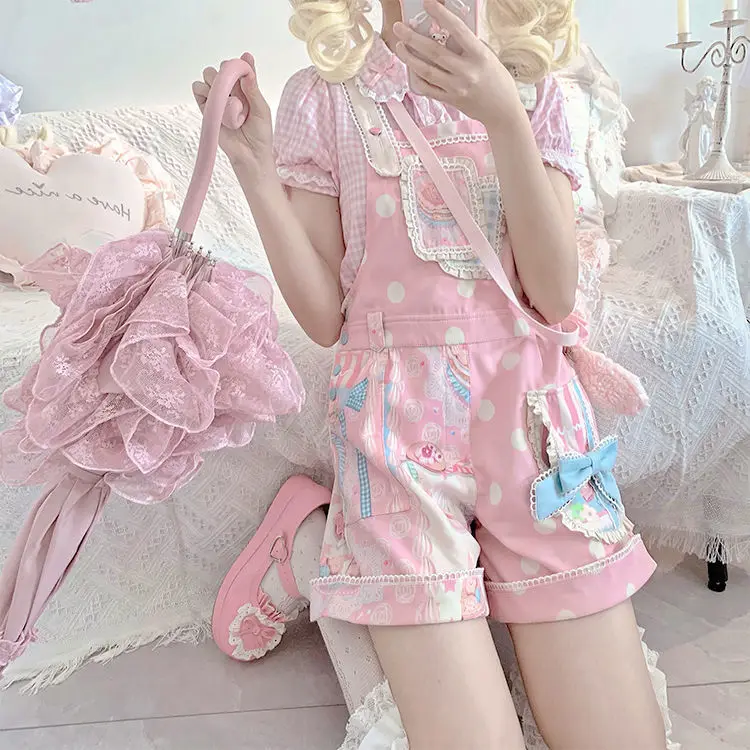 Lolita Sweetheart Girl Strap Shorts Cute Printing Soft Girl Summer Pink Cute Kawaii Daily Costume Cosplay Cos Loli