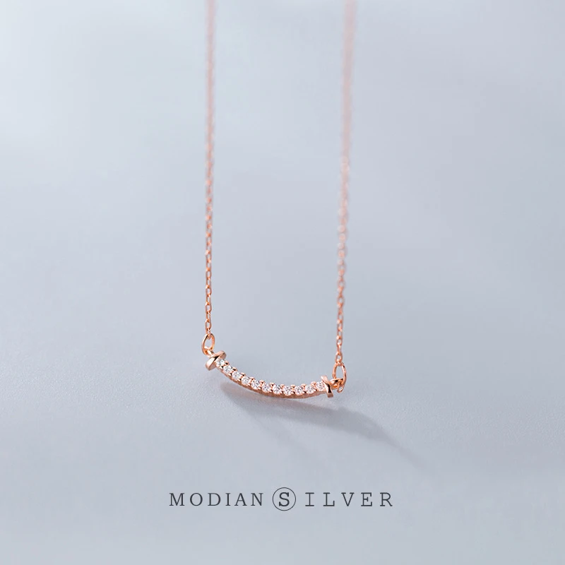 

Modian 925 Sterling Silver Smile Shape Clear CZ Choker Necklace Pendant for Women Rose Gold Color Unique Wedding Jewelry Collar