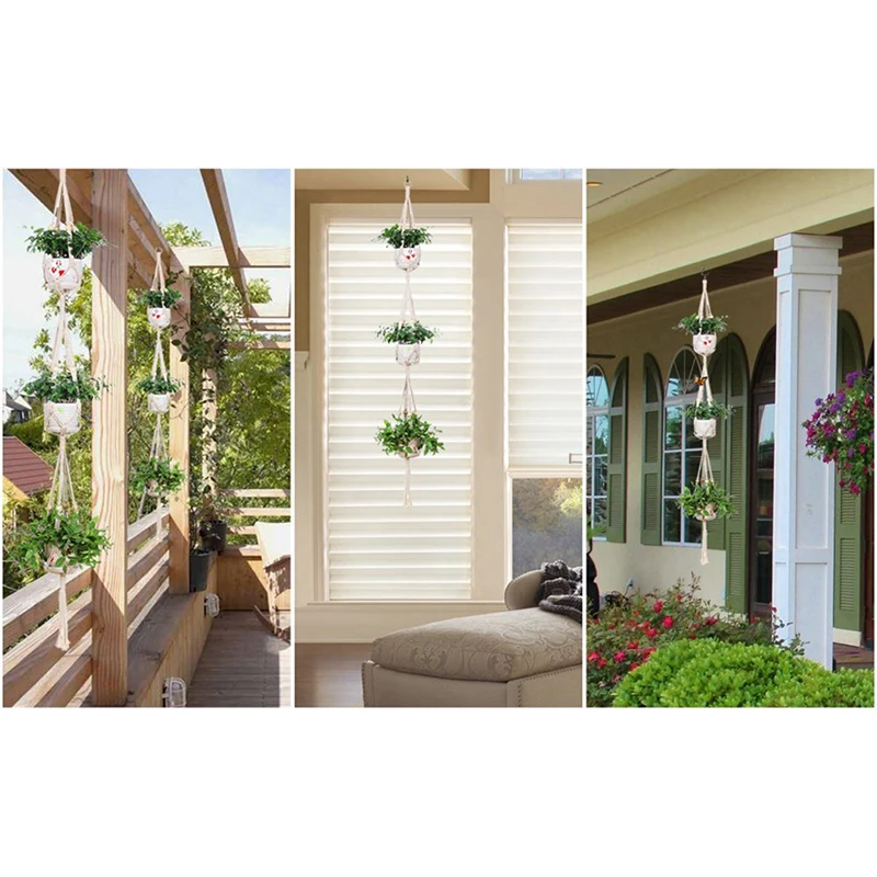 Ручной работы Вязание растение Вешалка Корзина натуральный кордаж цветочный