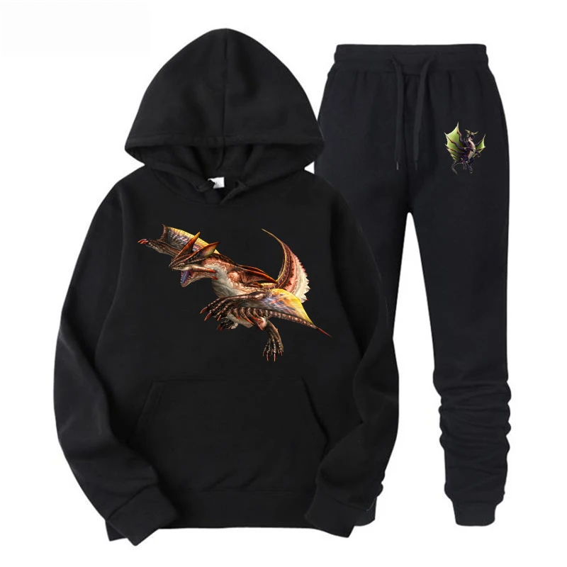 

2019 New High Quality Men's Leisure Sports Suit Color Dragon Printing Cotton Autumn and Winter Suit Men
