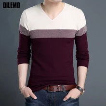 Модный брендовый мужской свитер, пуловер с v-образным вырезом, шерстяной Приталенный джемпер, вязанный зимний Корейский стиль, повседневная мужская одежда