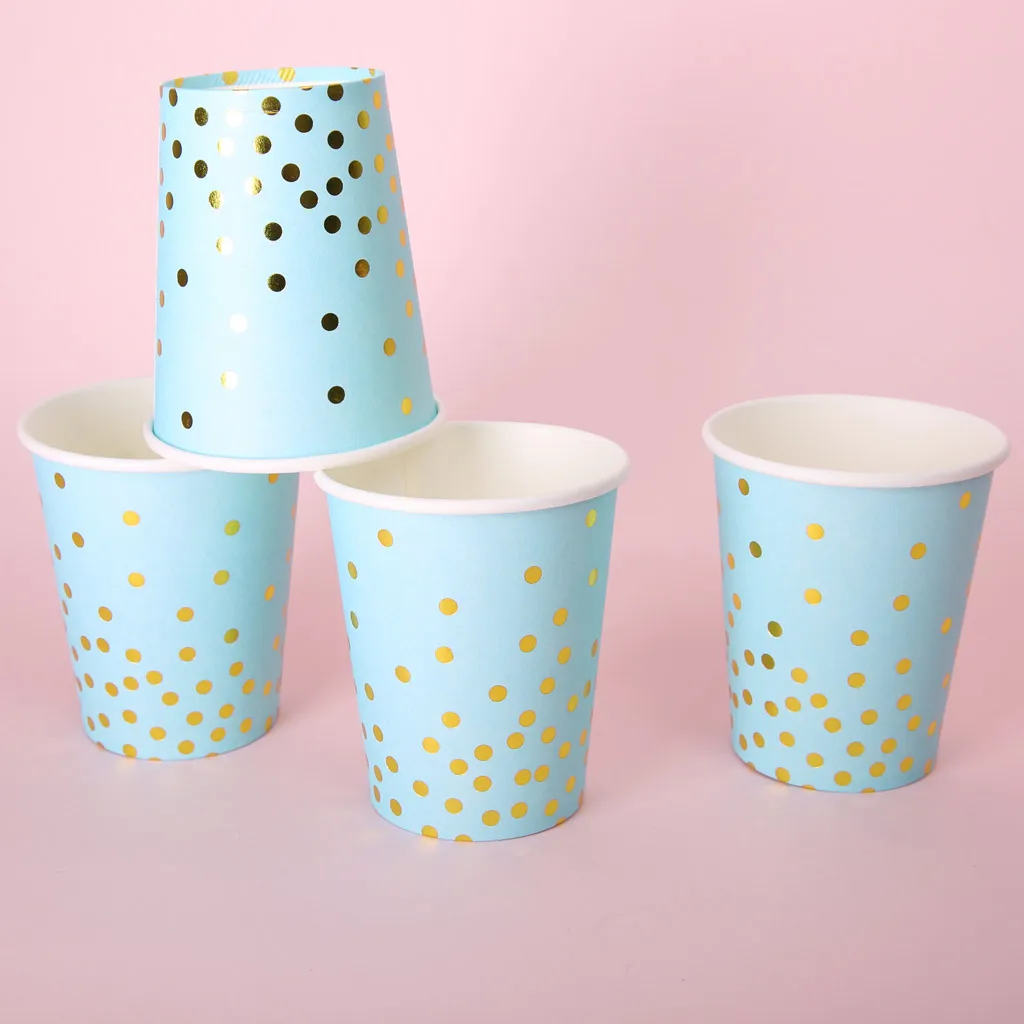 10 Pcs Gold Dots Paper Cups Disposable Tableware Baby Birthday Wedding Party Decoration Christmas Tableware Supplies Pink Blue