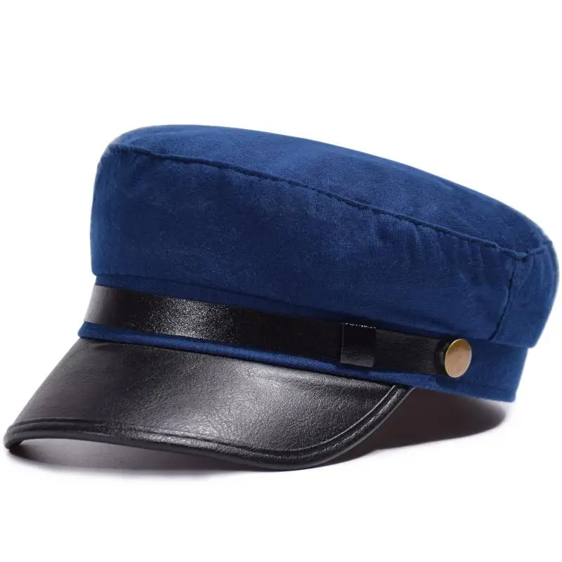 Модная шляпа в стиле милитари Ретро британские армейские кепки плоские верхние шапки шерсть Gorra Militar Hombre берет матросские военные солнечные очки Стиль женщины - Color: Blue