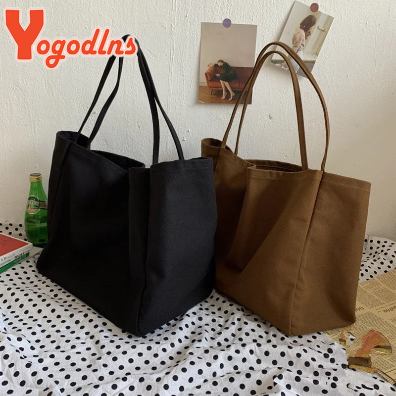 Yogodlns Cusual Canvas Handbag For Women Large Capacity Tote Bag Simple Solid Color Shoulder Bag Shopping Big Reusable Lady Tote