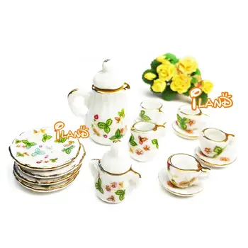 

Children's Simulation Ceramic Tea Set 1:12DIY Doll House Children's Play House Toy Tableware Simulation 15 Ceramic Tea Set