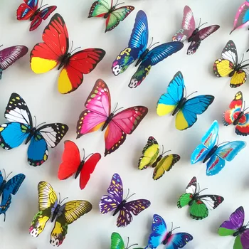 12PCslot PVC Wall Decals Butterfly 3D Wall Stickers Home Decor Wall Decals For Kids Room Wall Sticker Flower For Kitchen