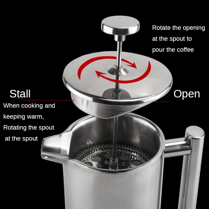 Coffee Maker Pot Large Capacity Double Wall 304 Stainless Steel Water Kettle Milk Tea Brewer with 3 Layer Filter 350/800/1000ml