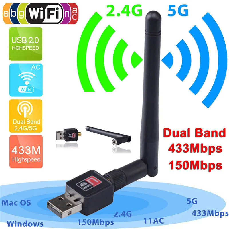 Мини USB Wifi адаптер 150 Мбит/с 2 4/5 ГГц wi fi ключ приемник беспроводная сетевая карта