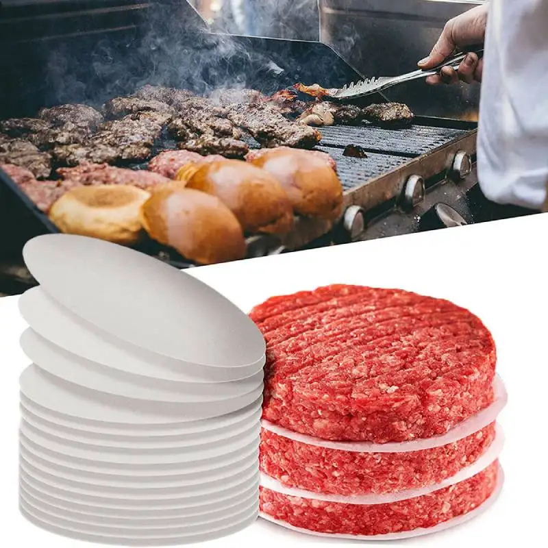 100pcs 4/4.5Inch Hamburger Patty Paper Non Stick Parchment Paper Round Wax Sheet for Storing Freezing Cake Baking Cookie hamburger patty paper