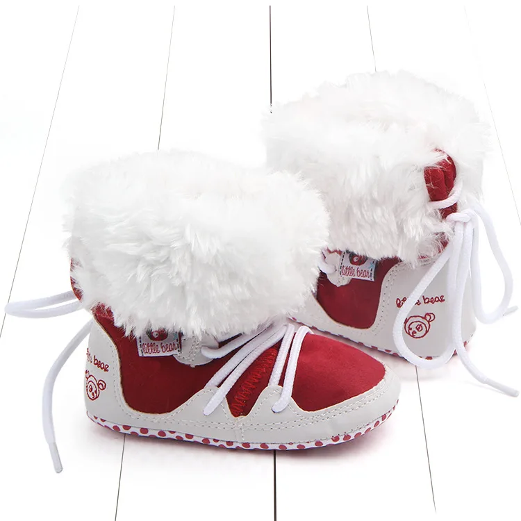 Очень теплые ползунки для мальчиков и новорожденных Мягкие зимние ботинки на шнуровке с искусственным мехом зимняя обувь для кроватки 0-18 месяцев