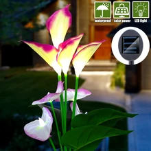 Украшение Кола солнечной энергии газон светильник Открытый Патио Украшение для двора водонепроницаемый садовый путь искусственная Калла Лилия Цветок лампа
