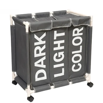 

Large Capacity Rolling Laundry Basket Organizer 3 Grid Laundry Hamper Bin Waterproof Laundry Bags for Dirty Clothes Storage Box