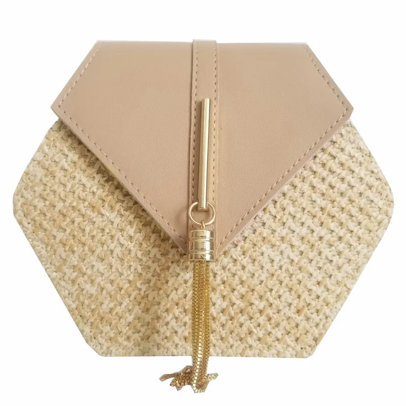 

Hexagon Mulit Style Straw+leather Handbag Women Summer Rattan Bag Handmade Woven Beach Circle Bohemia Shoulder Bag